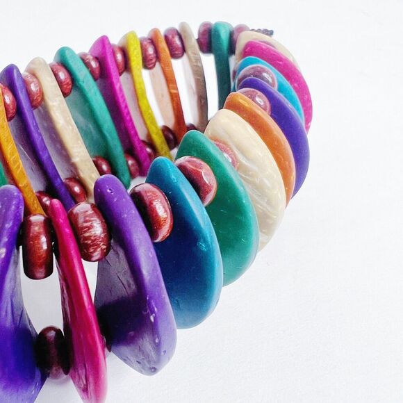Colorful Coconut Shell Bracelet Rainbow Multicolored Vacation Summer Ibiza - Picture 3 of 4